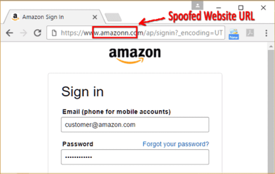 Fake Amazon website with the name spelt incorrectly.