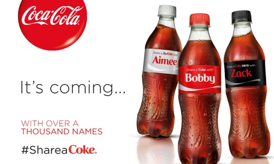 Advert for Coca-Cola's "share a coke" campaign