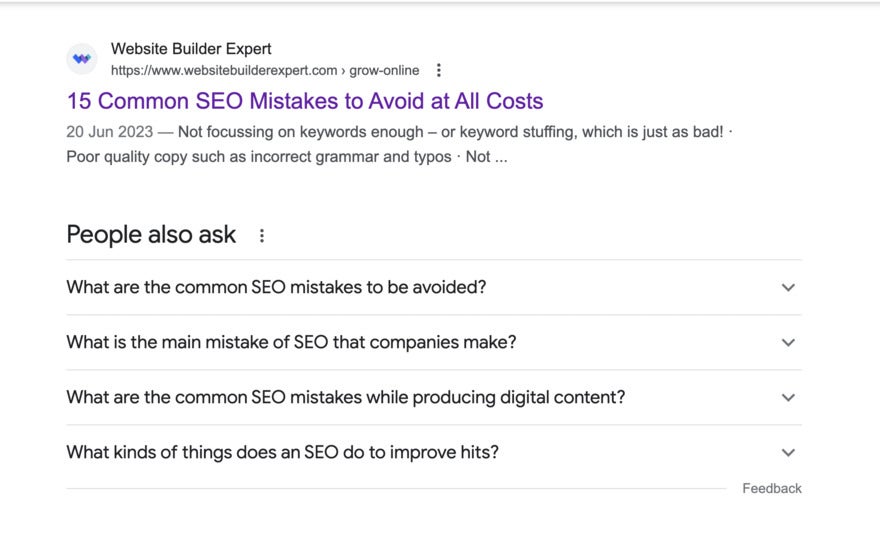 Search results for WBE's article "15 Common SEO Mistakes to Avoid at all Costs"