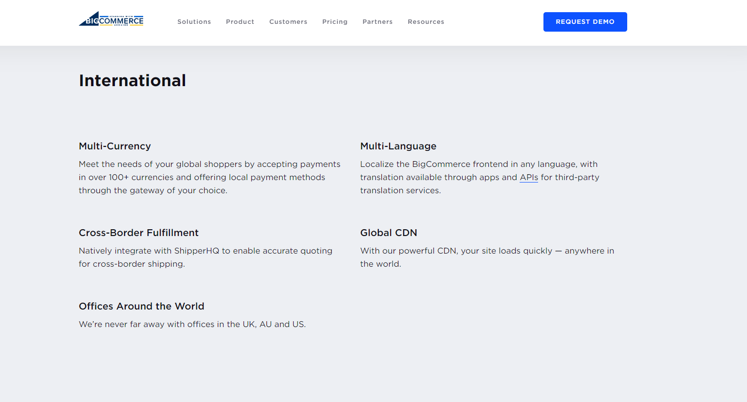 Text information on BigCommerce's international features