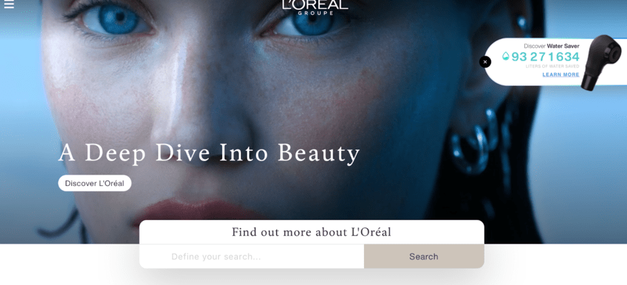 L'Oreal homepage featuring full bleed image