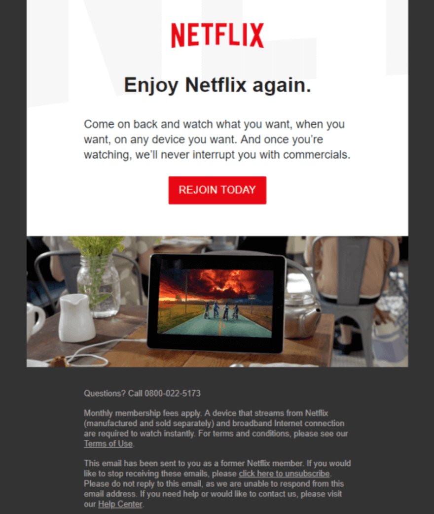 Netflix win back email example