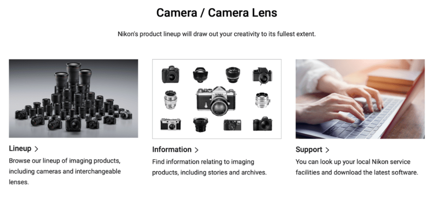 Nikon product category previews