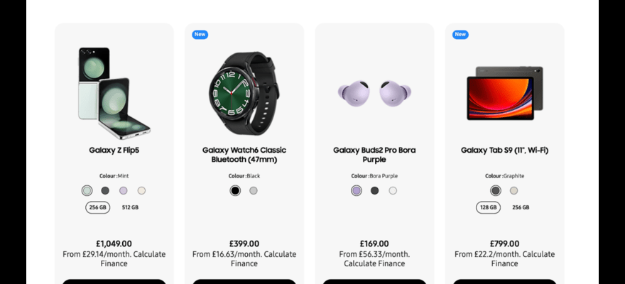 Samsung recommended products in a row of four images