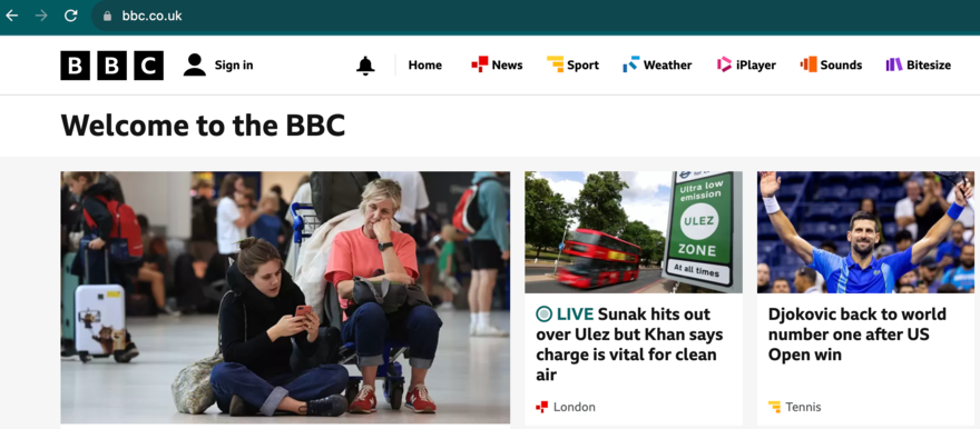 BBC website home page showing recent news stories