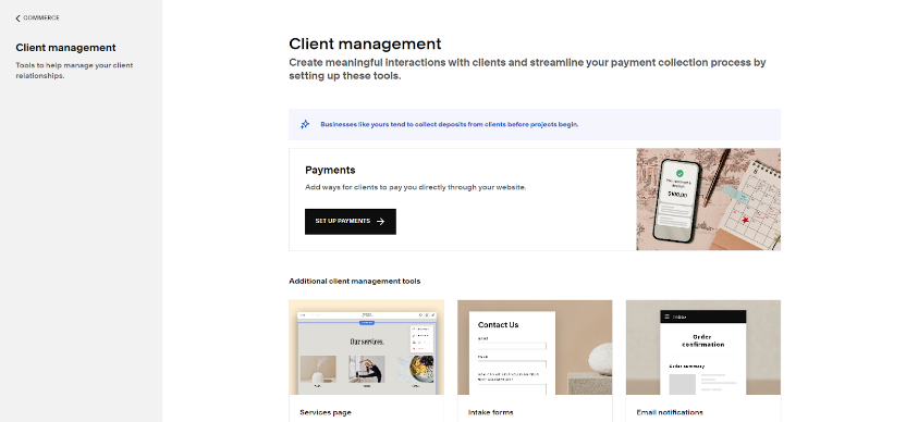 a dashboard with various images and guides for managing clients