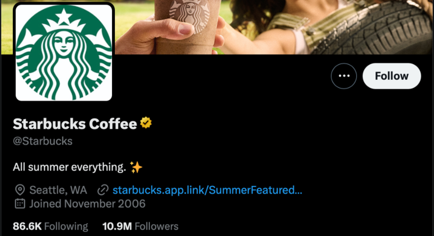 A screenshot of Starbuck's Twitter/X page