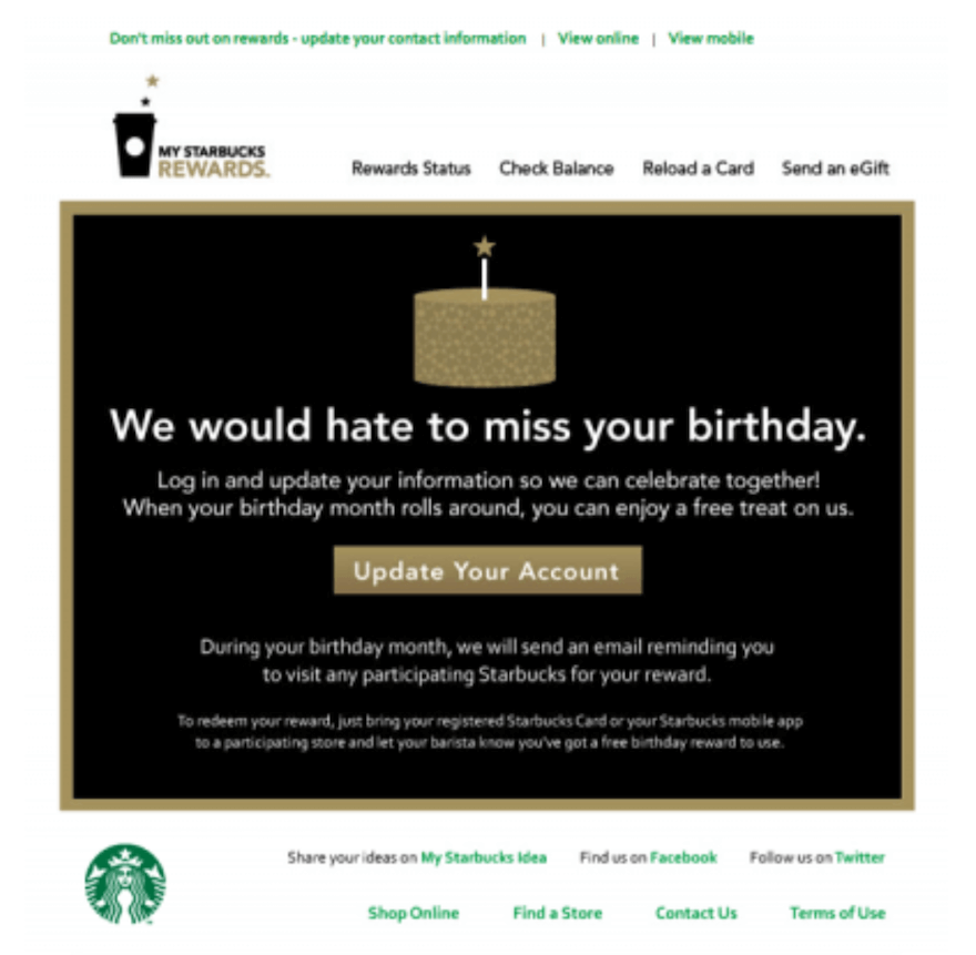 Starbucks win back email example